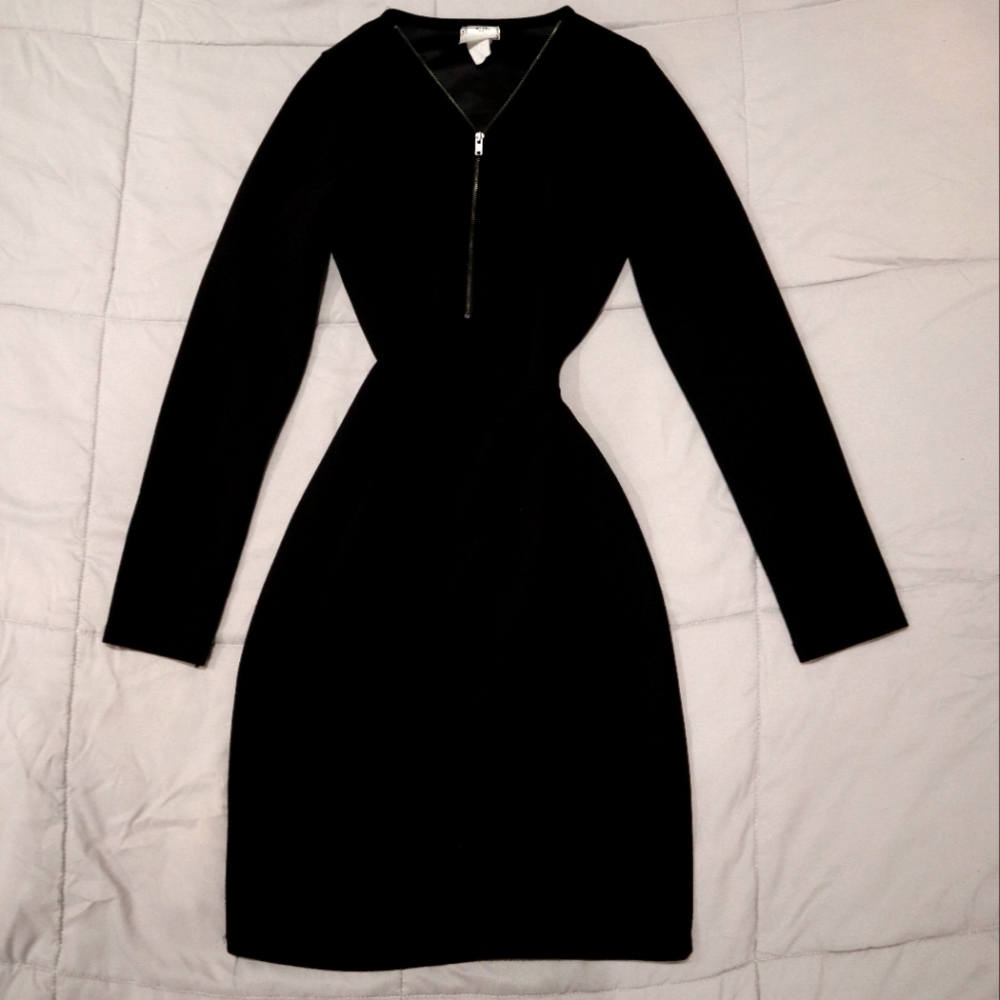 Adriana Black Longsleeve Zipper Bodycon Dress